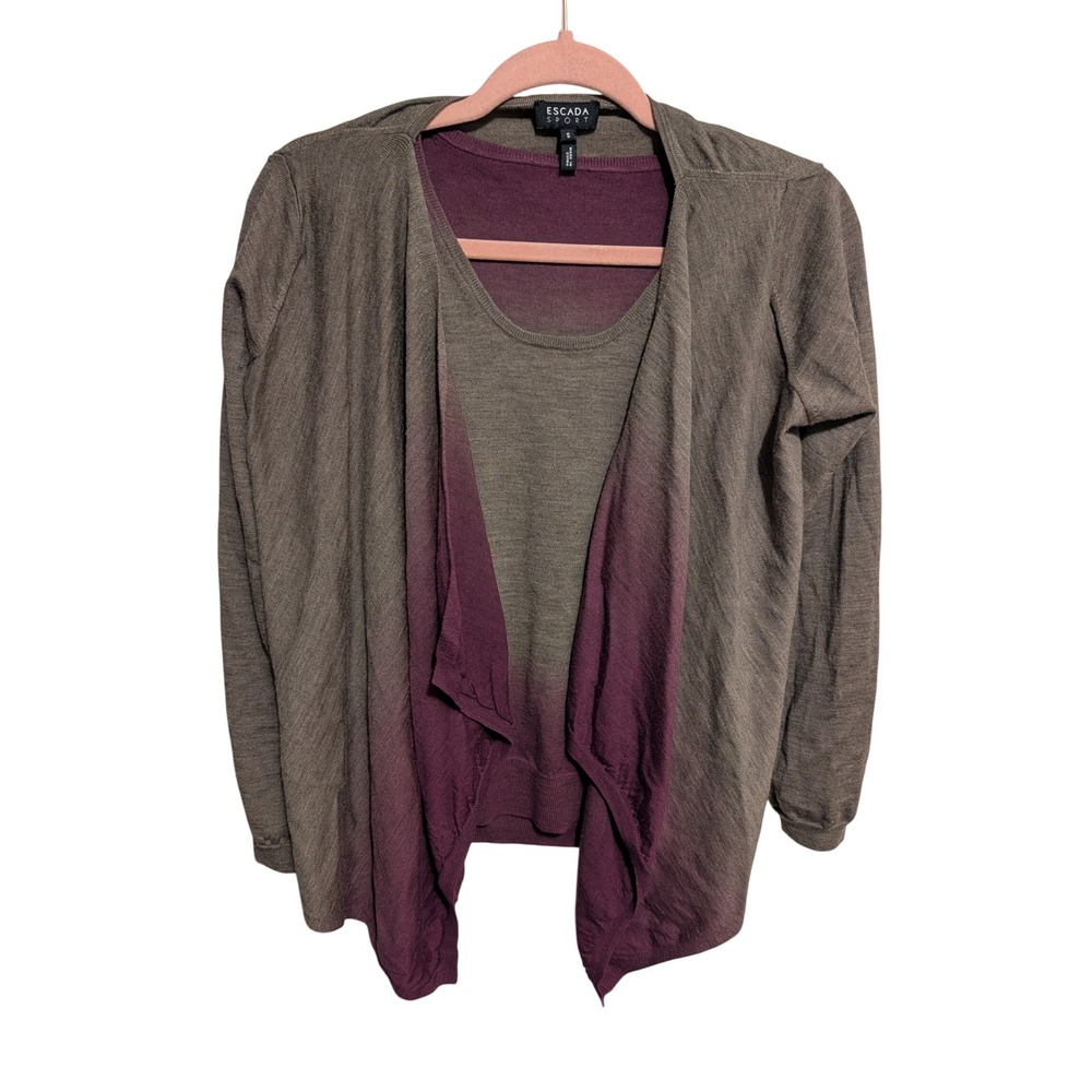 Escada Sport Virgin Wool Ombre Cardigan and Tank Set Grey Purple Size S